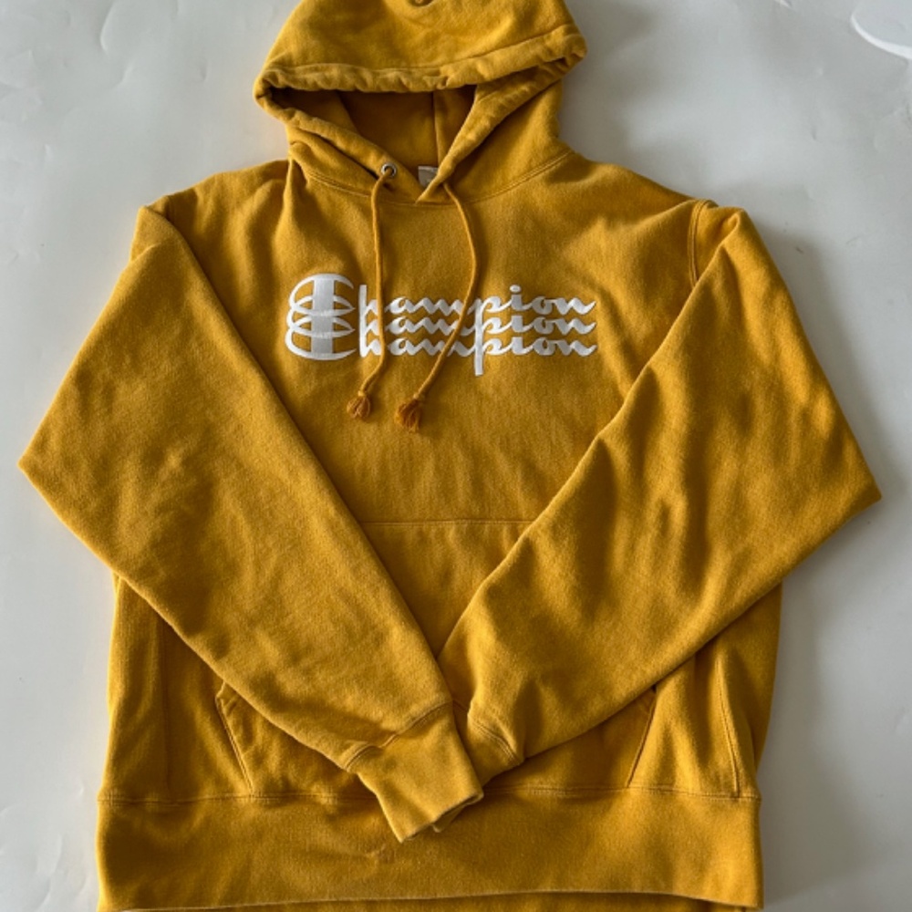 Champion Mustard Yellow Reverse Weave Hoodie Size L EUC